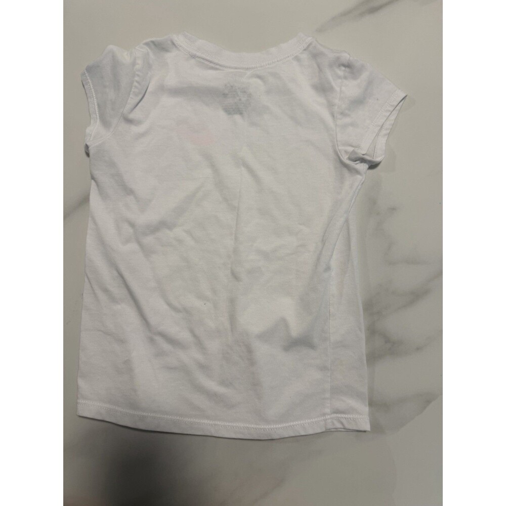 Nike Girls White Pink Swoosh Logo T-Shirt Size 6 5-6 Years Short Sleeve
